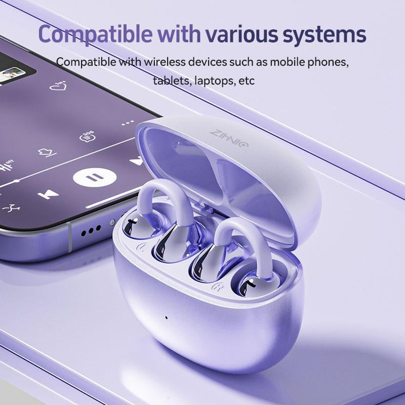 ZIHNIC M108 Clip-On Earbuds,Open Ear Earbuds Wireless Bluetooth 5.4, Lightweight Open Ear Headphones with C-Shaped Bridge,Slim Hook,50H Battery,Waterproof,For Glasses Wearers and Workouts