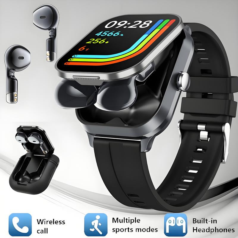 [Local]Smart Watch with Earbuds, Comes with a Silicone Protective Case, Wireless Calling, Music Play, 100+ Sport Modes Calories, Fitness Tracker, Smartwatch for Men Women, Compatible with Android and Iphone,The Best Gift for Family and Friends