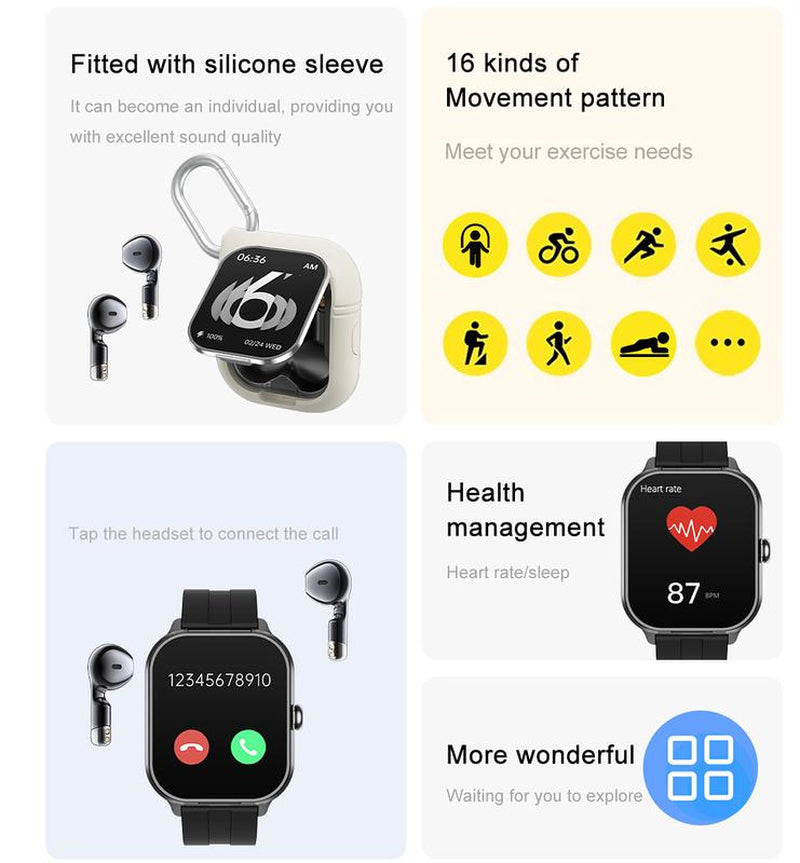 [Local]Smart Watch with Earbuds, Comes with a Silicone Protective Case, Wireless Calling, Music Play, 100+ Sport Modes Calories, Fitness Tracker, Smartwatch for Men Women, Compatible with Android and Iphone,The Best Gift for Family and Friends